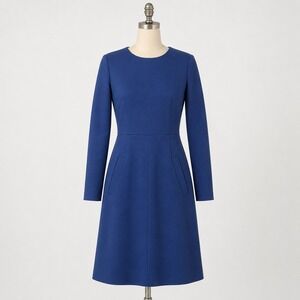 Diane Von Furstenberg Long Sleeve Sheath Dress Women's 8 Blue Pockets Zip